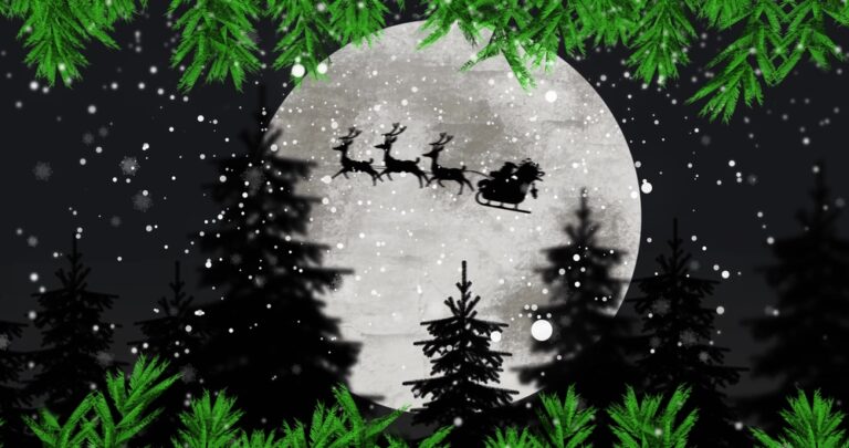 père noël, lune, sapins